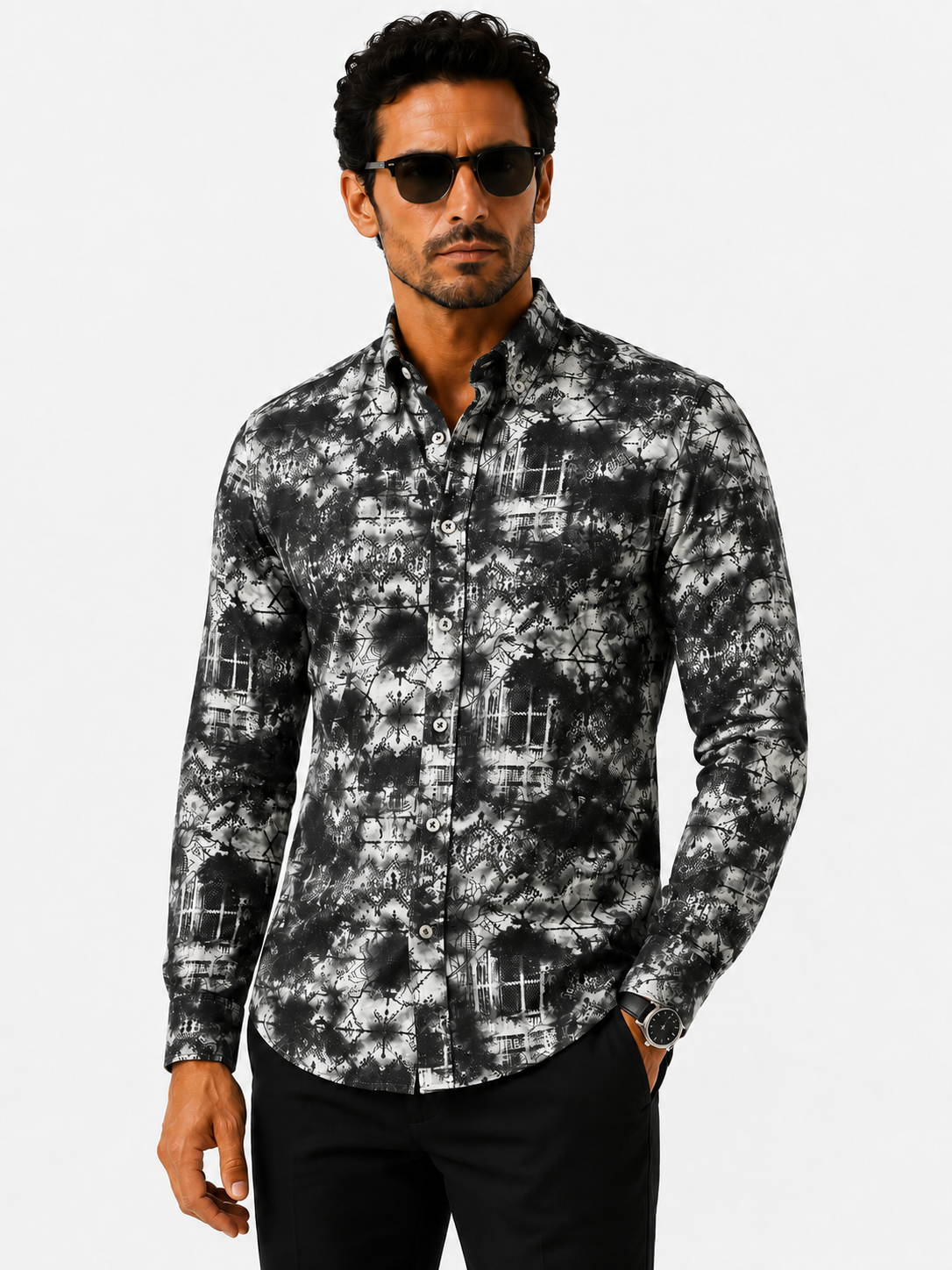 TOSS Erkek Uzun Kollu Slim Fit Düğmeli Yaka Desenli Gömlek 4001