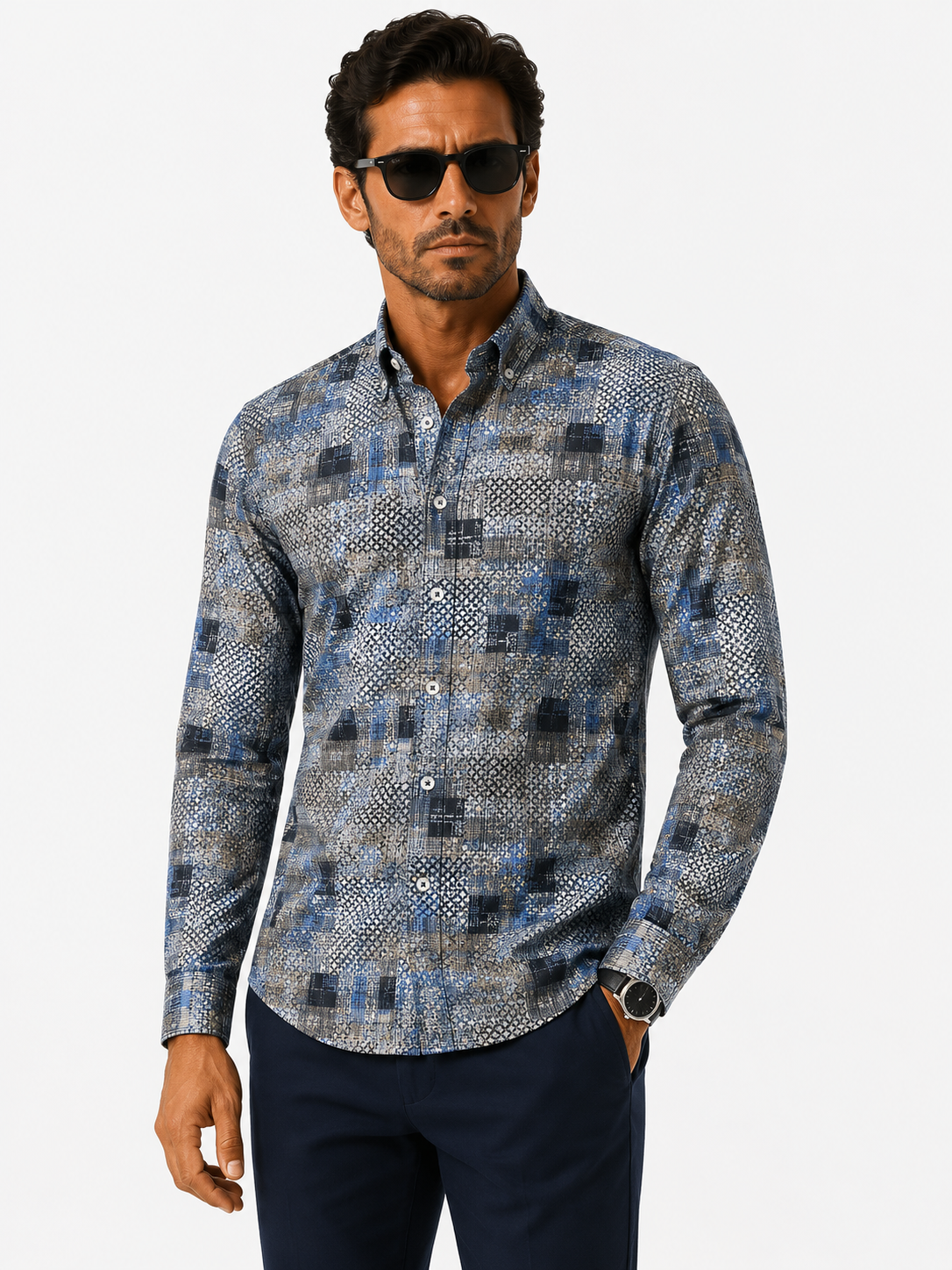 Karaca Erkek Uzun Kollu Slim Fit Düğmeli Yaka Desenli Gömlek 4012