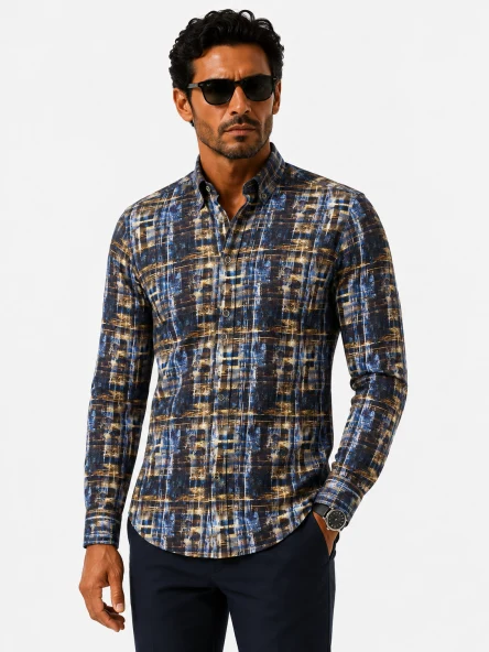 Karaca TOSS Erkek Uzun Kollu Slim Fit Klasik Yaka Desenli Gömlek 4006